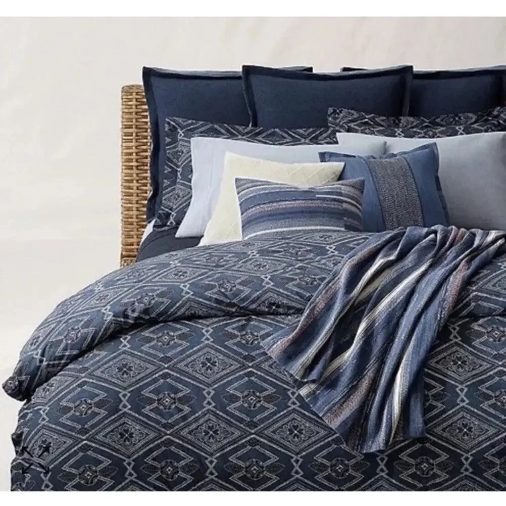 Ralph Lauren Home King Duvet Cover 108 x 96 Francois NWT Navy Blue Cotton $425